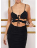Black Jersey Cutout Midi Party Dress With Drawstring